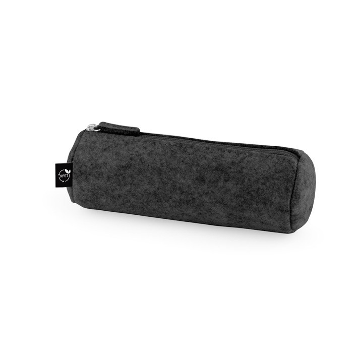 Estuche cilíndrico de fieltro reciclado con cierre de cremallera color gris oscuro Estuche cilíndrico de fieltro reciclado con cierre de cremallera color gris oscuro