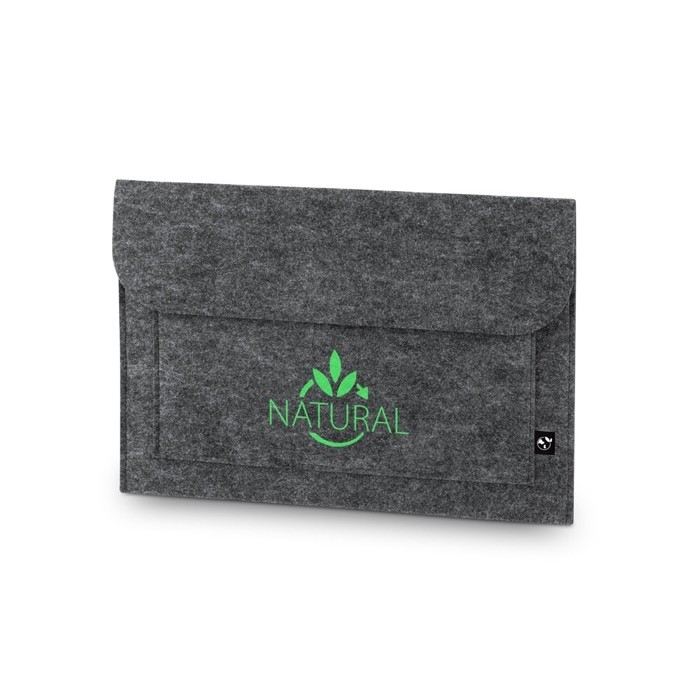 Funda de fieltro reciclado con compartimento para portátil 14” color gris oscuro imagen con logo Funda de fieltro reciclado con compartimento para portátil 14” color gris oscuro imagen con logo