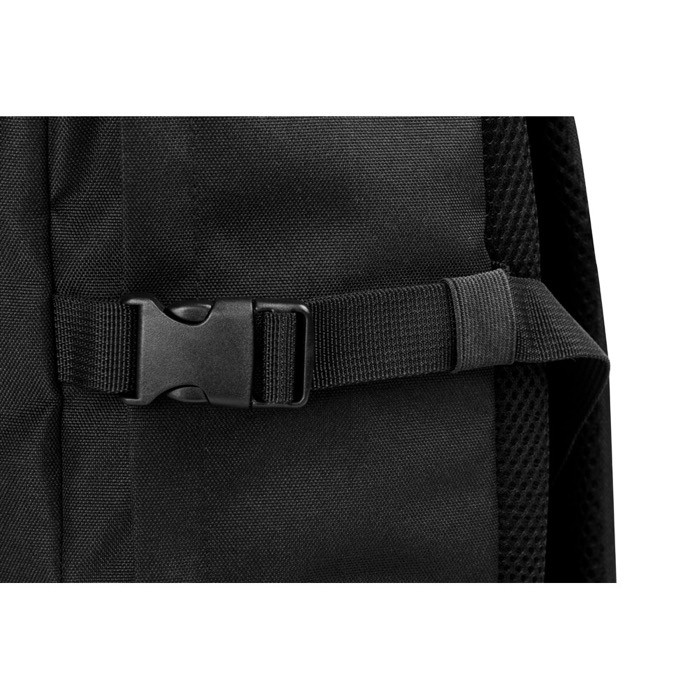 Mochila militar de poliéster reciclado con cintas e insignia color negro septima vista