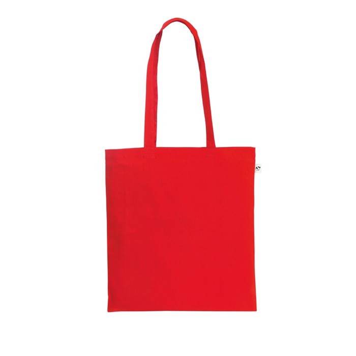 Bolsa de la compra de algodón orgánico con asas largas 140 g/m2 color rojo Bolsa de la compra de algodón orgánico con asas largas 140 g/m2 color rojo