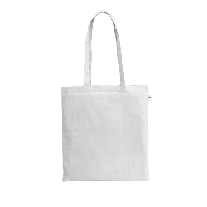Bolsa de la compra de algodón orgánico con asas largas 140 g/m2 color blanco Bolsa de la compra de algodón orgánico con asas largas 140 g/m2 color blanco