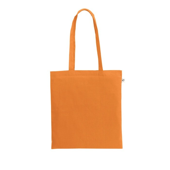 Bolsa de la compra de algodón orgánico con asas largas 140 g/m2 color naranja Bolsa de la compra de algodón orgánico con asas largas 140 g/m2 color naranja