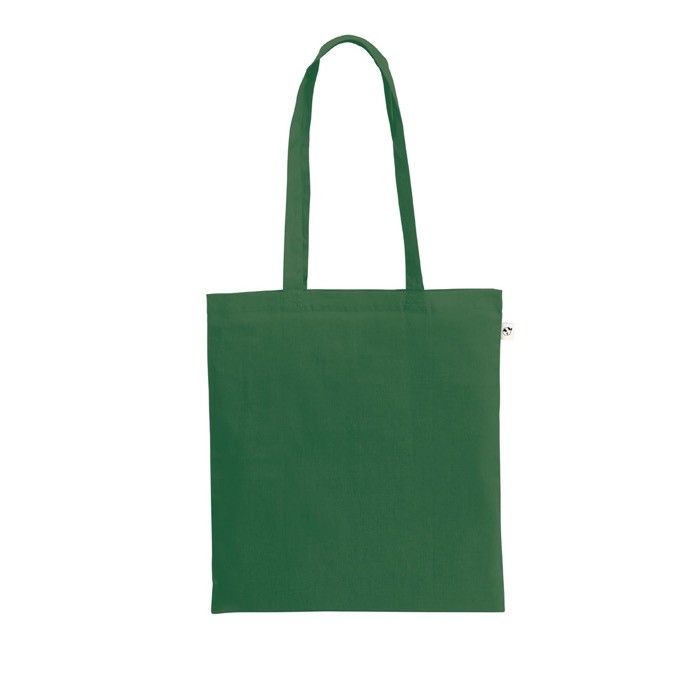 Bolsa de la compra de algodón orgánico con asas largas 140 g/m2 color verde oscuro Bolsa de la compra de algodón orgánico con asas largas 140 g/m2 color verde oscuro
