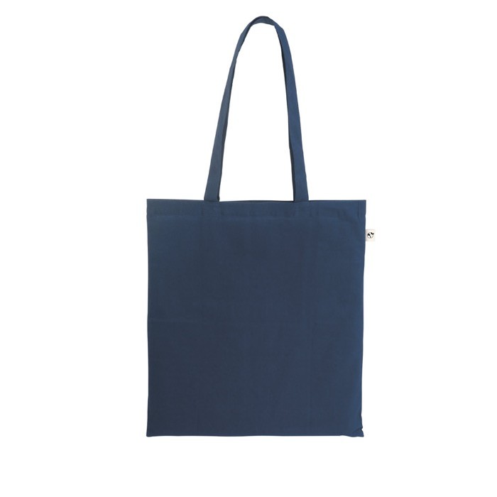 Bolsa de la compra de algodón orgánico con asas largas 140 g/m2 color azul marino Bolsa de la compra de algodón orgánico con asas largas 140 g/m2 color azul marino
