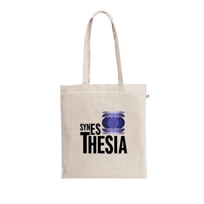 Bolsa natural de algodón reciclado y poliéster con asas 150 g/m2 color natural imagen con logo Bolsa natural de algodón reciclado y poliéster con asas 150 g/m2 color natural imagen con logo