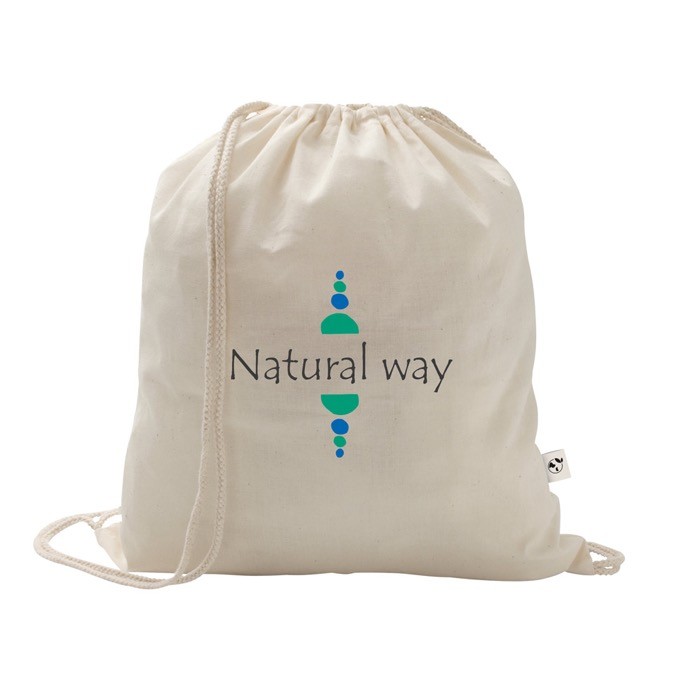 Mochila de cuerdas de algodón reciclado y poliéster 150 g/m2 color natural imagen con logo Mochila de cuerdas de algodón reciclado y poliéster 150 g/m2 color natural imagen con logo
