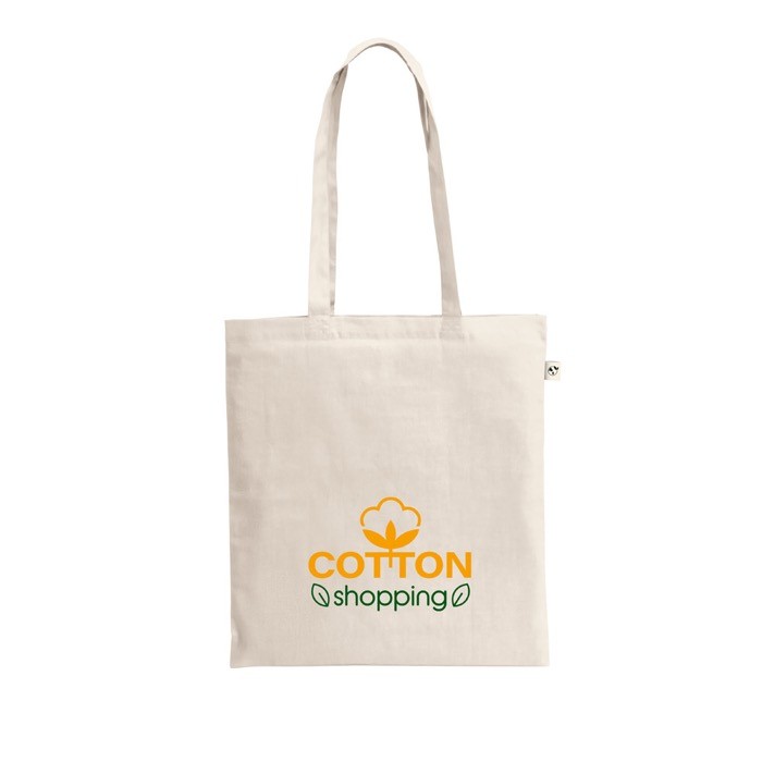 Bolsa de la compra de algodón orgánico con asas largas 180 g/m2 color natural imagen con logo Bolsa de la compra de algodón orgánico con asas largas 180 g/m2 color natural imagen con logo