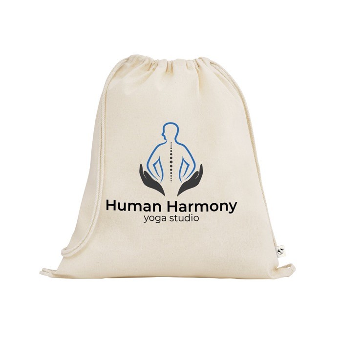 Mochila de cuerdas hecha de algodón orgánico con asas 140 g/m2 color natural imagen con logo Mochila de cuerdas hecha de algodón orgánico con asas 140 g/m2 color natural imagen con logo