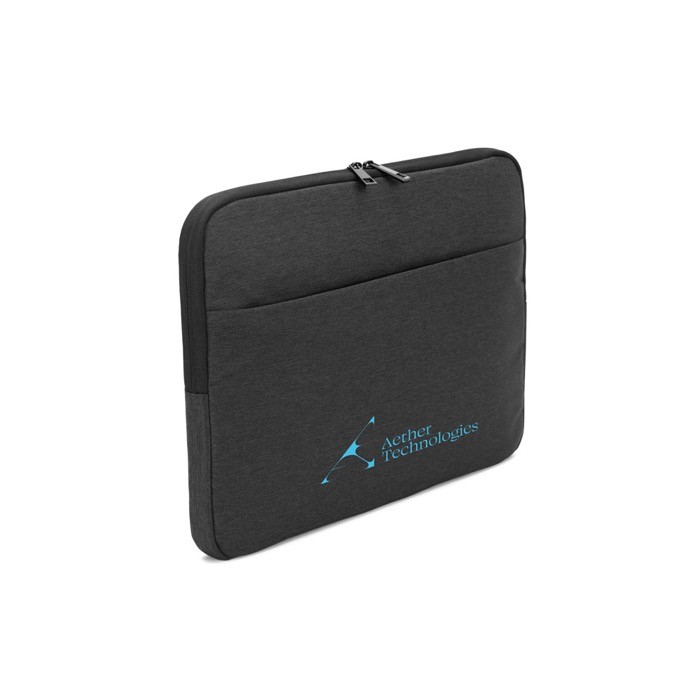 Funda de poliéster reciclado de alta densidad para portátil 14” color gris oscuro imagen con logo