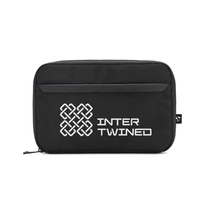 Bolsa organizadora accesorios tecnológicos en poliéster reciclado color negro imagen con logo 2 Bolsa organizadora accesorios tecnológicos en poliéster reciclado color negro imagen con logo 2