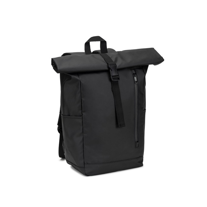 Mochila roll top de viaje en poliéster reciclado impermeable 14” color negro Mochila roll top de viaje en poliéster reciclado impermeable 14” color negro
