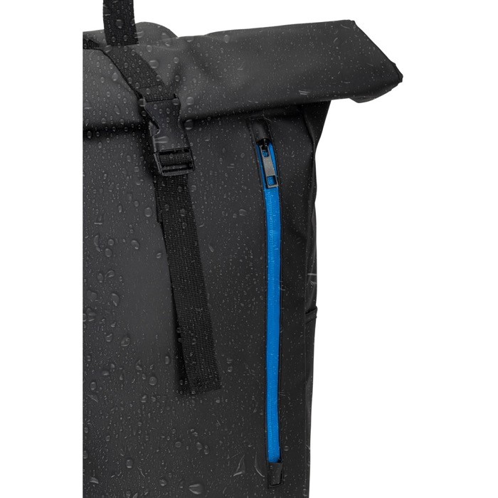 Mochila roll top de viaje en poliéster reciclado impermeable 14” color azul real Mochila roll top de viaje en poliéster reciclado impermeable 14” color azul real