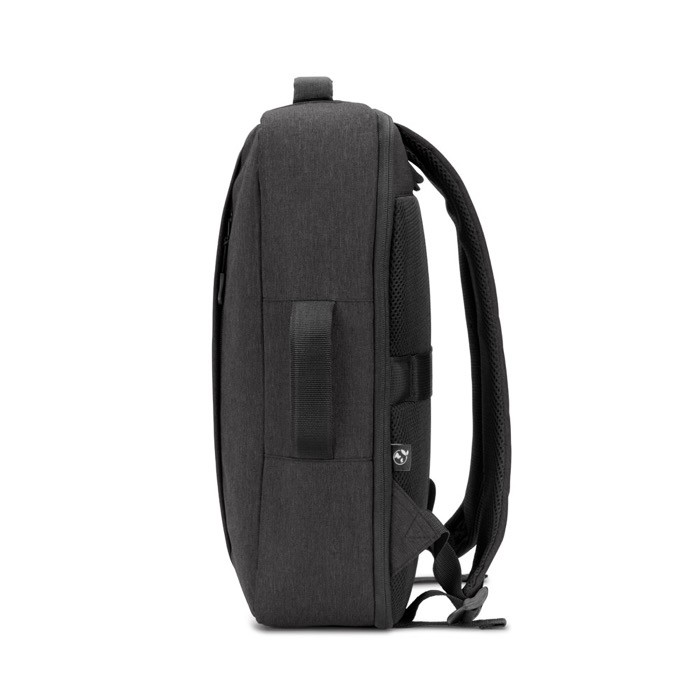 Mochila compacta de poliéster reciclado con asa de trolley 15,6” color gris oscuro tercera vista Mochila compacta de poliéster reciclado con asa de trolley 15,6” color gris oscuro tercera vista