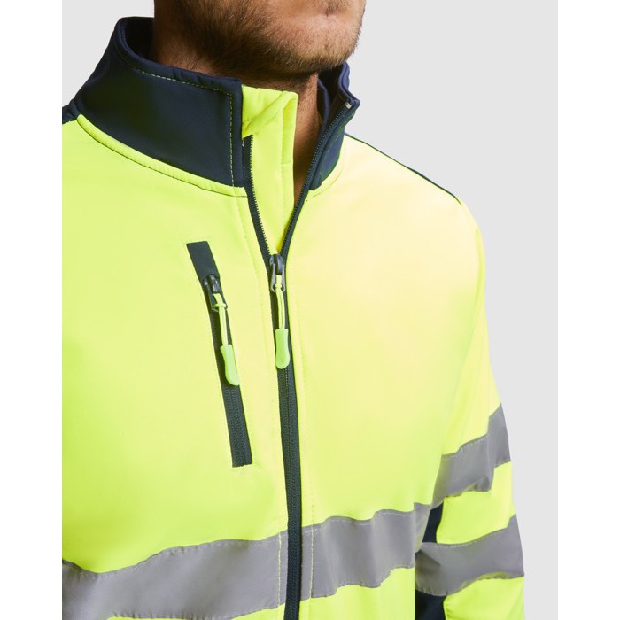 Chaqueta laboral softshell de alta visibilidad 320 g/m2 Roly Antares color amarillo fluorescente vista detalle 2