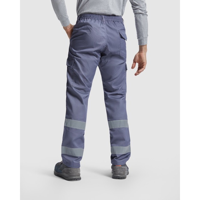 Pantalón laboral largo de alta visIbilidad 240 g/m2 Roly Daily HV color gris topo cuarta vista de uso