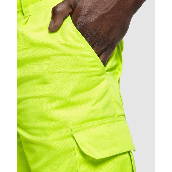 Pantalón laboral de alta visibilidad 235 g/m2 Roly Alfa color amarillo fluorescente vista detalle 2
