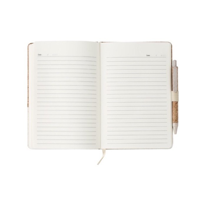 Cuaderno de corcho y lino con boli color marrón cuarta vista Cuaderno de corcho y lino con boli color marrón cuarta vista