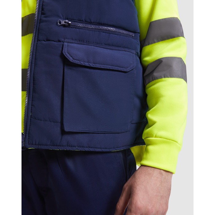 Chaleco laboral reversible alta visibilidad 450 g/m2 Roly Persei color amarillo fluorescente vista detalle 1