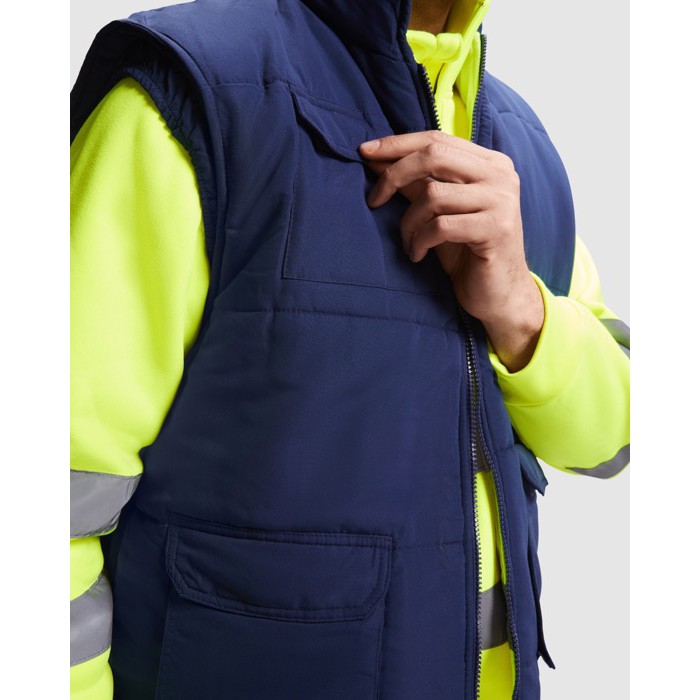 Chaleco laboral reversible alta visibilidad 450 g/m2 Roly Persei color amarillo fluorescente vista detalle 2