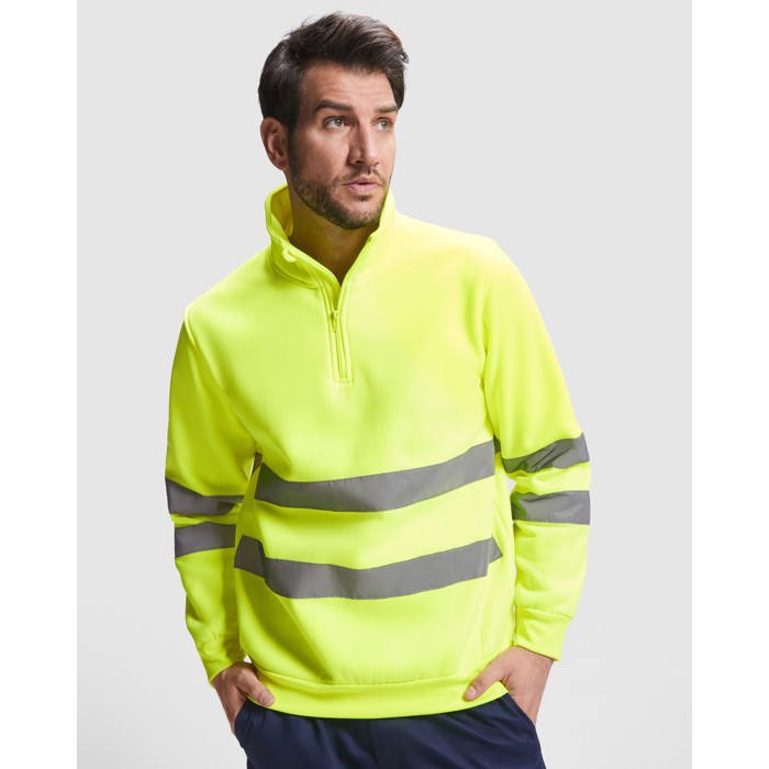 Sudadera laboral alta visibilidad de felpa 280 g/m2 Roly Spica color amarillo fluorescente primera vista de uso