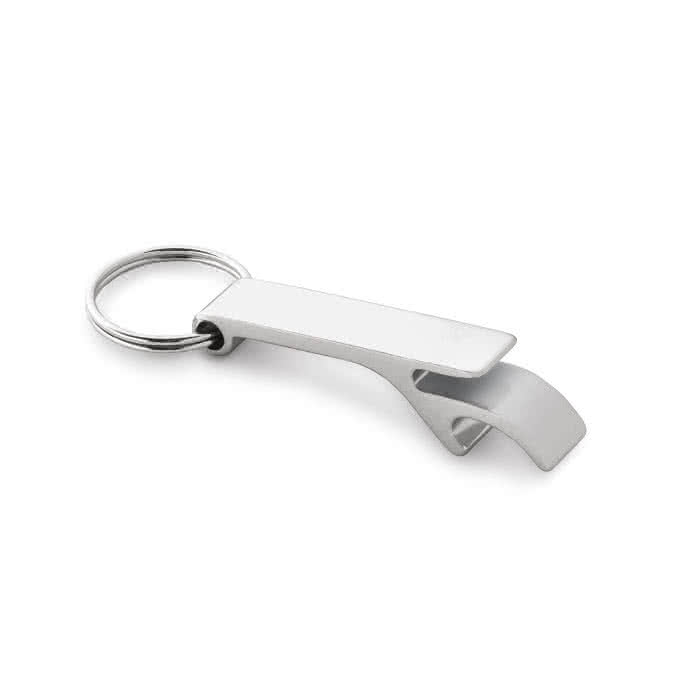 Elegante llavero abridor personalizado de metal color plateado mate Elegante llavero abridor personalizado de metal color plateado mate