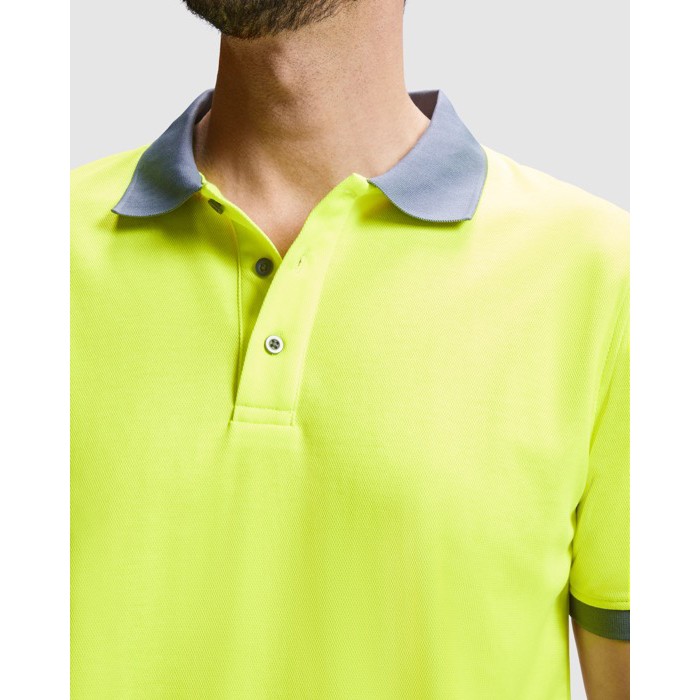 Polo laboral con alta visibilidad manga corta 170 g/m2 Roly Atrio color naranja fluorescente vista detalle 2
