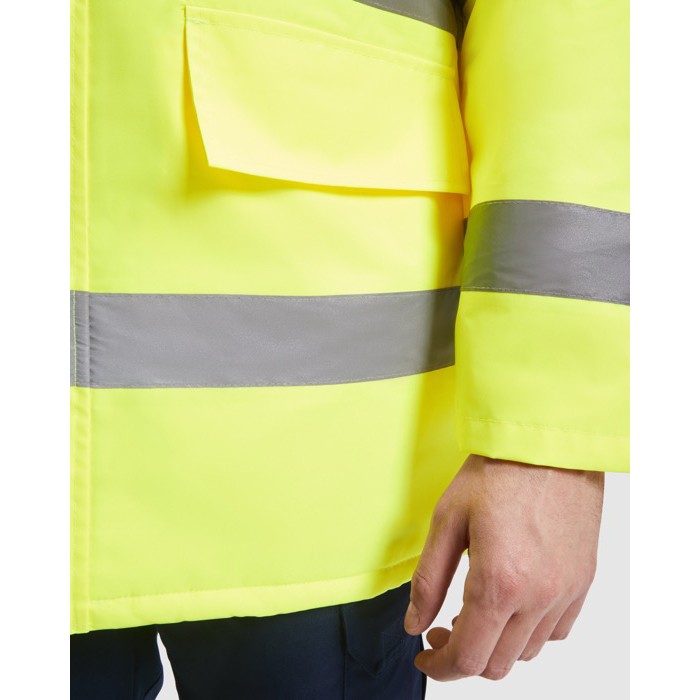 Parka laboral acolchada alta visibilidad 395 g/m2 Roly Merak color azul marino vista detalle 1
