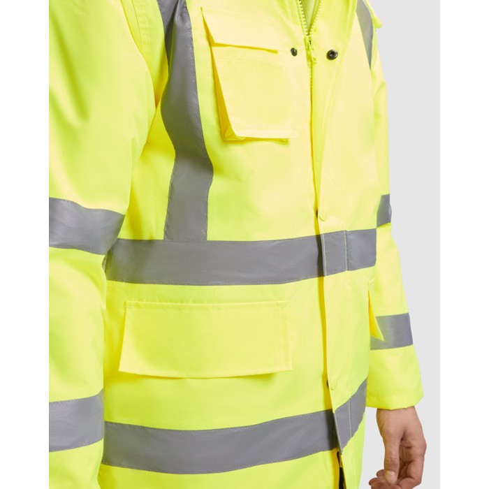 Parka laboral acolchada alta visibilidad 395 g/m2 Roly Merak color azul marino vista detalle 2