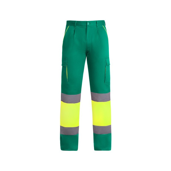 Pantalón laboral largo multibolsillos visibilidad 235 g/m2 Roly Enix color verde segunda vista