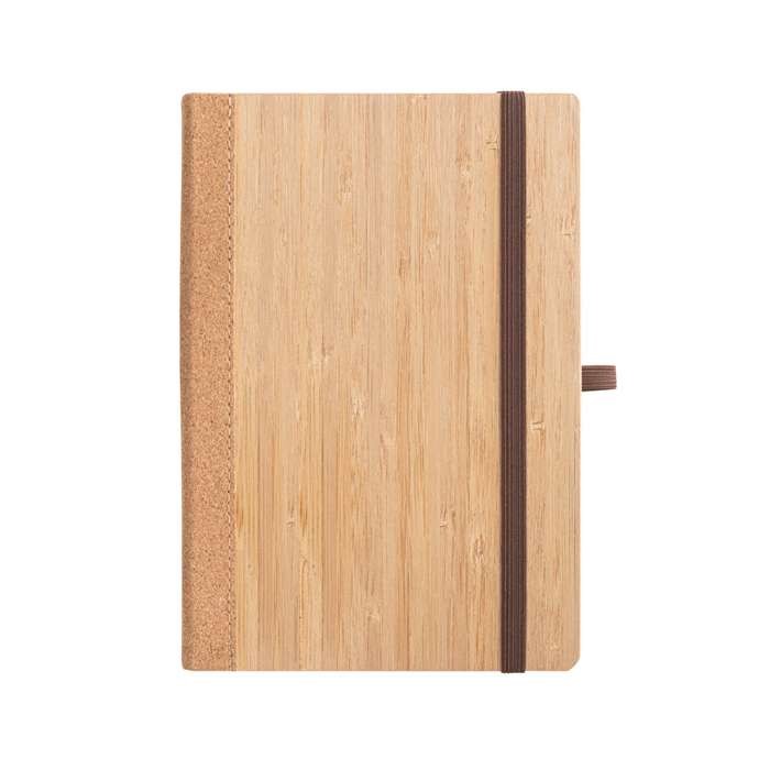 Libreta de bambú y corcho con tapa dura y porta bolígrafos A5 color natural primera vista Libreta de bambú y corcho con tapa dura y porta bolígrafos A5 color natural primera vista