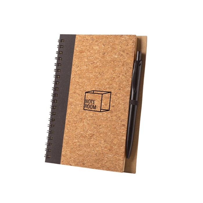 Cuaderno con tapa dura de corcho y RPET con boli B6 hojas lisas color negro imagen con logo Cuaderno con tapa dura de corcho y RPET con boli B6 hojas lisas color negro imagen con logo