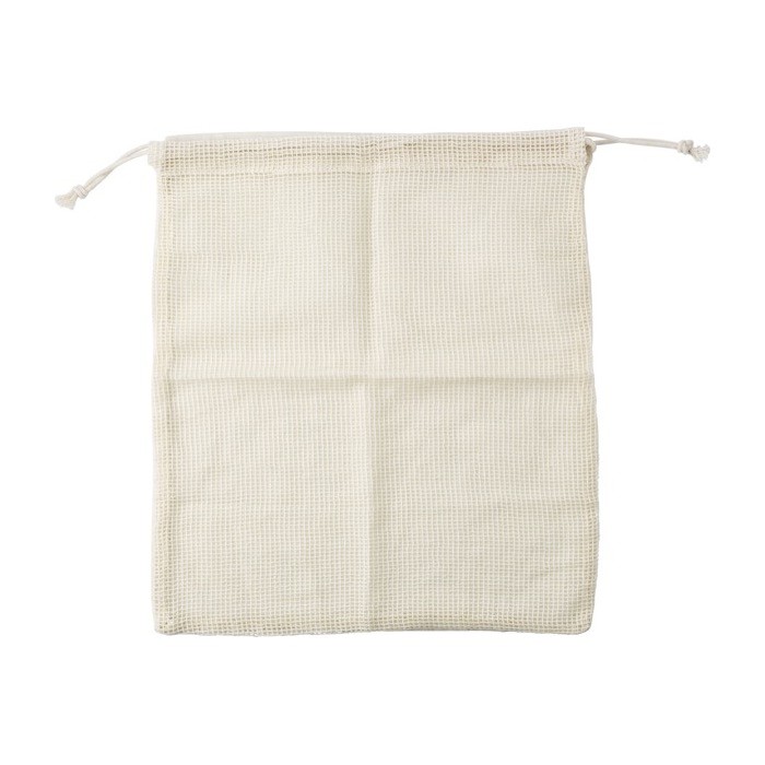 Bolsa de algodón orgánico de rejilla color beige cuarta vista Bolsa de algodón orgánico de rejilla color beige cuarta vista