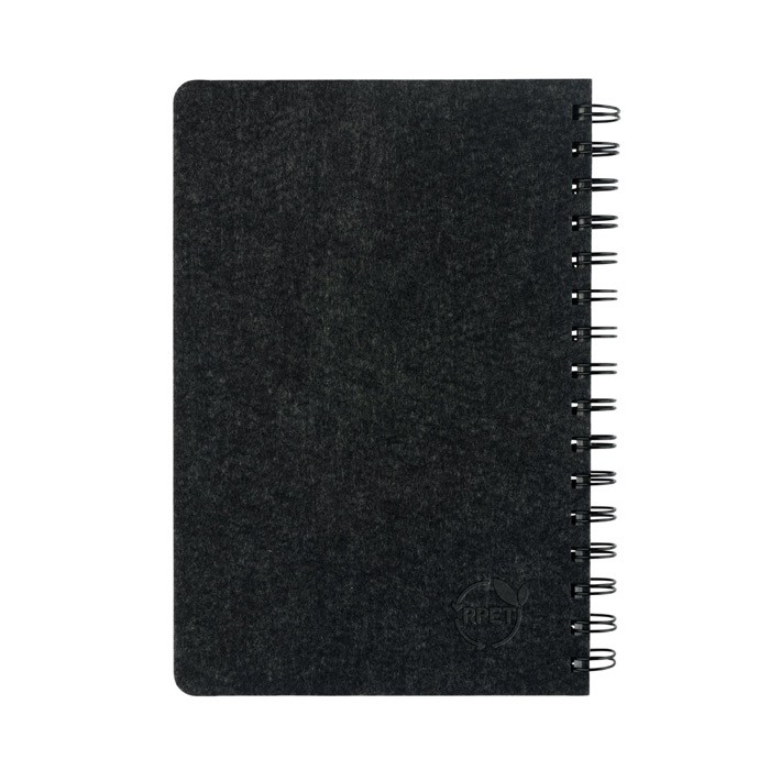 Libreta de fieltro reciclado con tapa semidura A5 hojas a rayas color gris oscuro tercera vista