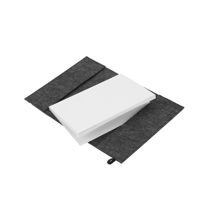 Bloc de notas con tapas de fieltro reciclado A5 hojas a rayas color gris oscuro quinta vista