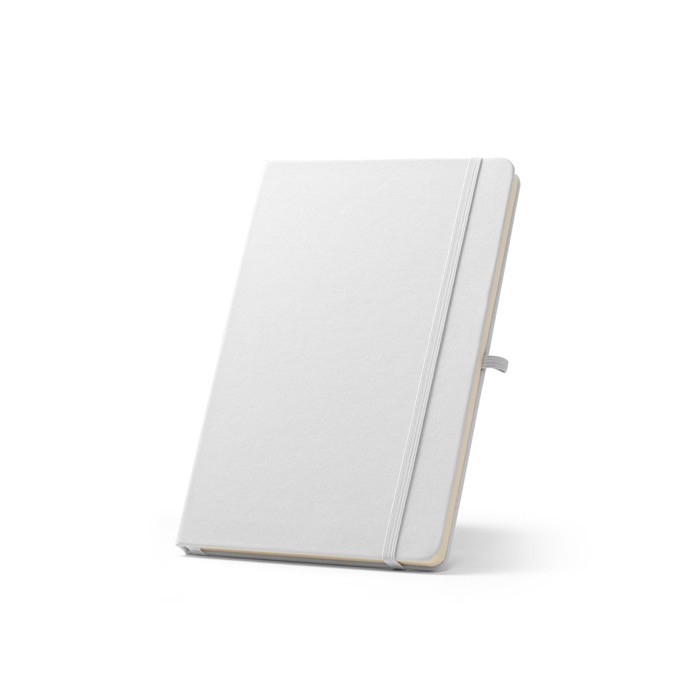 Libreta eco en poliéster reciclado con portaboli A5 hojas a rayas color blanco Libreta eco en poliéster reciclado con portaboli A5 hojas a rayas color blanco