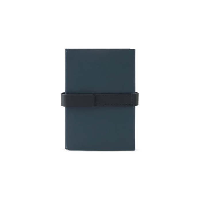 Bloc de notas en PU reciclado A5 hojas a rayas y hojas lisas color azul segunda vista Bloc de notas en PU reciclado A5 hojas a rayas y hojas lisas color azul segunda vista