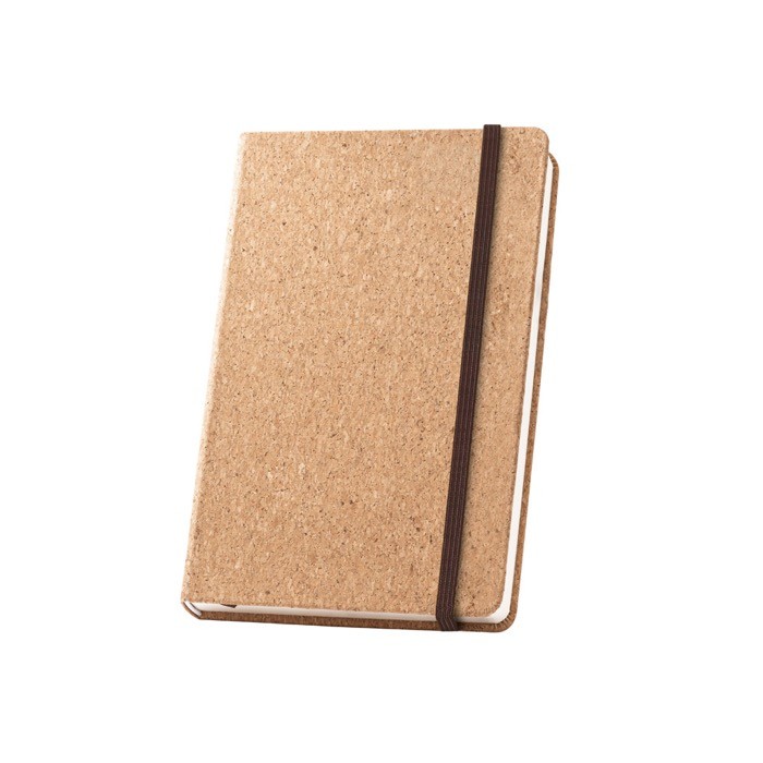 Libreta con tapas de corcho con cinta y portalápices A5 hojas lisas color natural