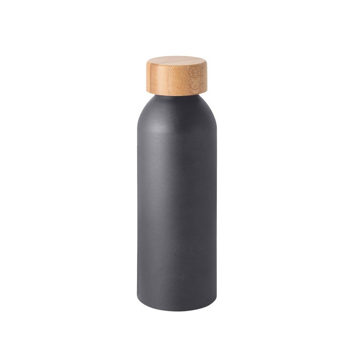 Botella de aluminio con tapa de bambú y acabado mate 550ml color gris oscuro Botella de aluminio con tapa de bambú y acabado mate 550ml color gris oscuro