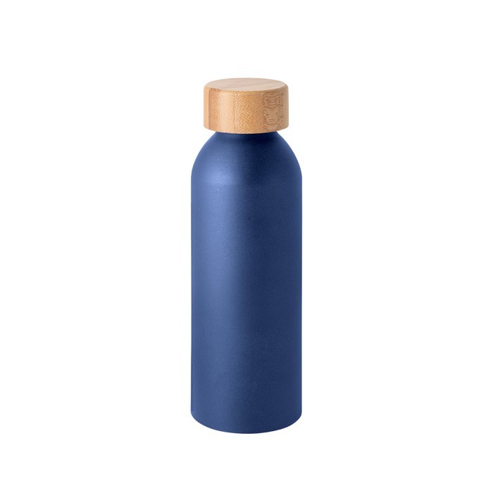 Botella de aluminio con tapa de bambú y acabado mate 550ml color azul marino Botella de aluminio con tapa de bambú y acabado mate 550ml color azul marino