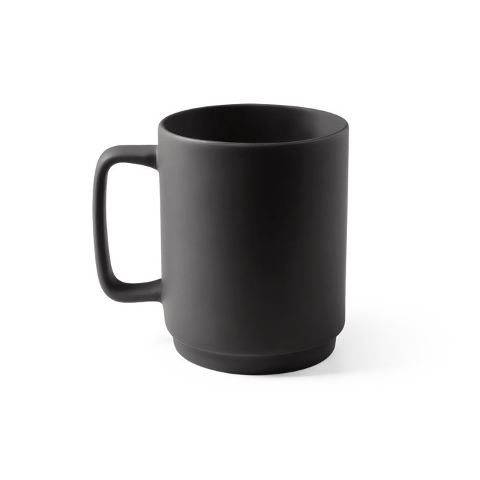 Taza de cerámica con acabado mate y asa grande rectangular 330ml color negro primera vista