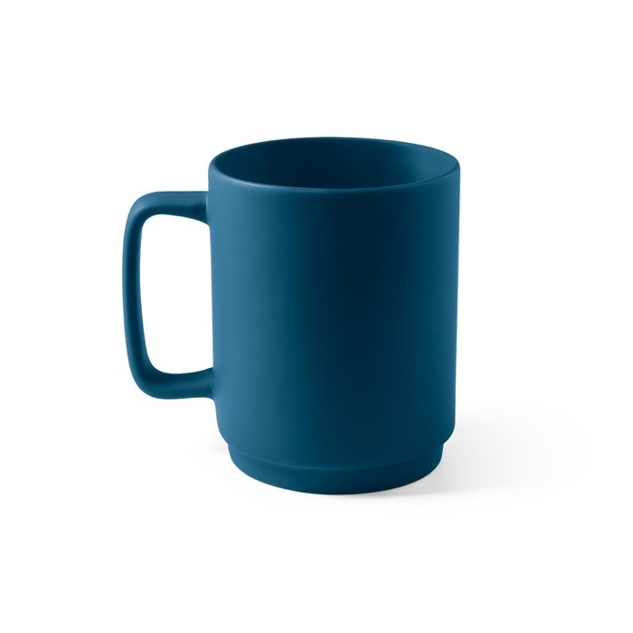 Taza de cerámica con acabado mate y asa grande rectangular 330ml color azul primera vista
