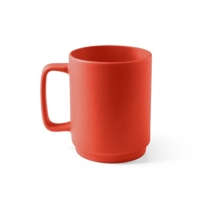 Taza de cerámica con acabado mate y asa grande rectangular 330ml color rojo primera vista