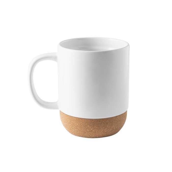 Taza de cerámica para sublimación con base de corcho extríble 390ml color blanco primera vista