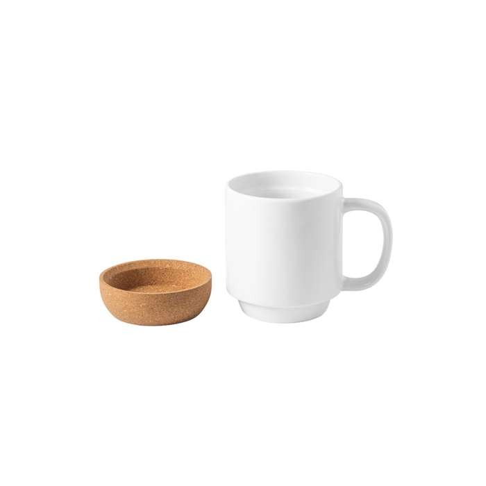 Taza de cerámica para sublimación con base de corcho extríble 390ml color blanco tercera vista
