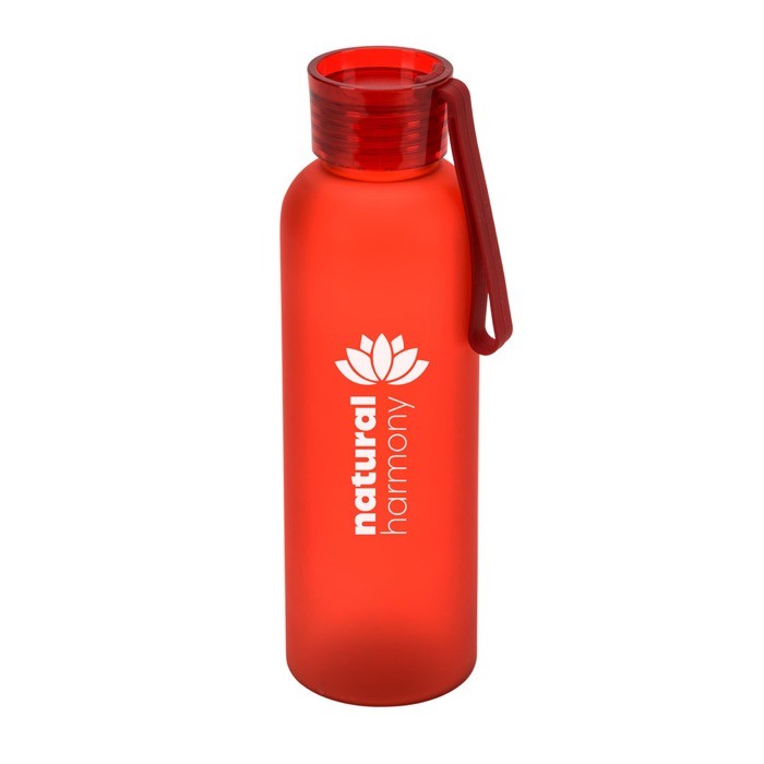 Botella de RPET con acabado mate y tapón antifugas 600ml color rojo imagen con logo