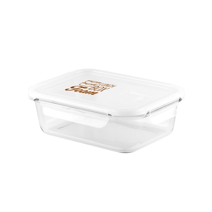 Fiambrera hermética de vidrio de borosilicato con capacidad de 1L color blanco imagen con logo