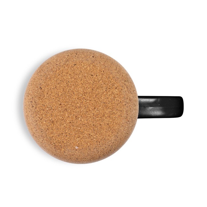 Taza de cerámica con base de corcho extraíble y diseño mate 320ml color negro tercera vista Taza de cerámica con base de corcho extraíble y diseño mate 320ml color negro tercera vista