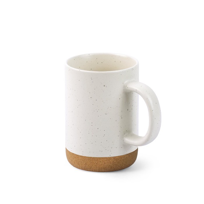 Taza de cerámica con base de corcho extraíble y diseño mate 320ml color blanco roto Taza de cerámica con base de corcho extraíble y diseño mate 320ml color blanco roto
