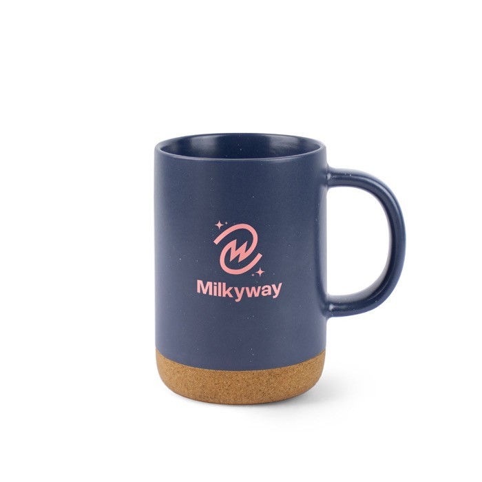 Taza de cerámica con base de corcho extraíble y diseño mate 320ml color azul marino imagen con logo 2 Taza de cerámica con base de corcho extraíble y diseño mate 320ml color azul marino imagen con logo 2