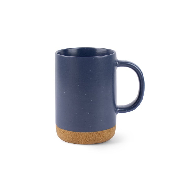 Taza de cerámica con base de corcho extraíble y diseño mate 320ml color azul marino primera vista Taza de cerámica con base de corcho extraíble y diseño mate 320ml color azul marino primera vista